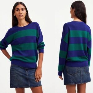 Madewell Merino Wool Pullover Sweater Size S Blue Green Striped Crew Neck
